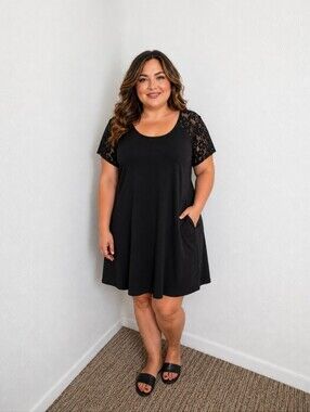 Dex Black Lace Sleeve Scoop Neck Dress, Size 2X
